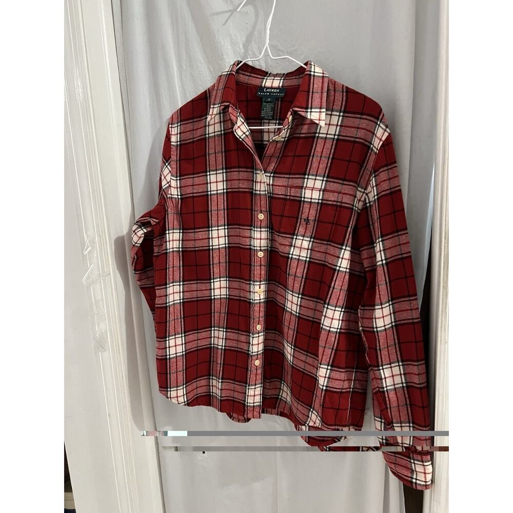 Women’s M Lauren Ralph Lauren red tartan plaid button up flannel like shirt